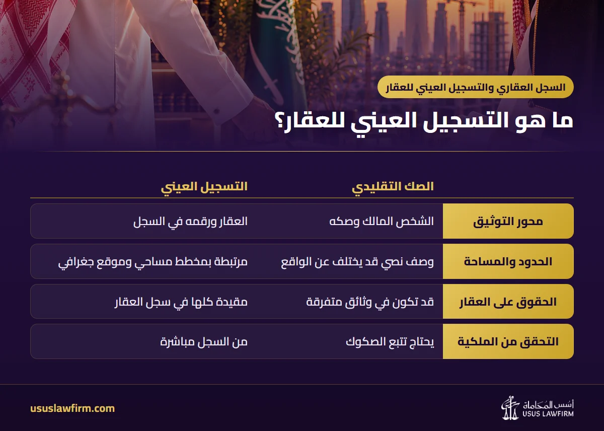 ما هو التسجيل العيني للعقار؟ — السجل العقاري والتسجيل العيني للعقار (إنفوجراف أسس المحاماة)
