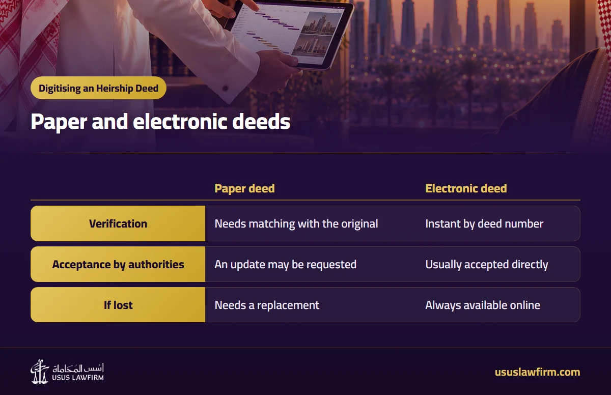 Paper and electronic deeds — Digitising an Heirship Deed (Usus Law Firm infographic)