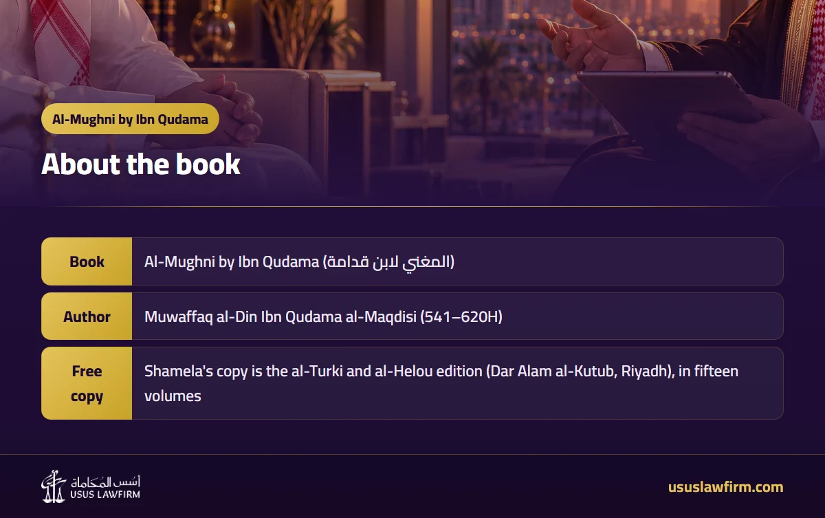 About the book — Al-Mughni by Ibn Qudama (Usus Law Firm infographic)