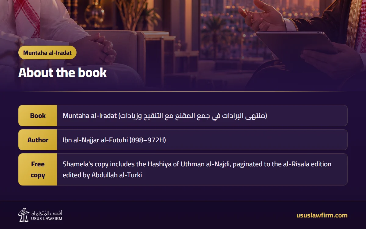 About the book — Muntaha al-Iradat (Usus Law Firm infographic)