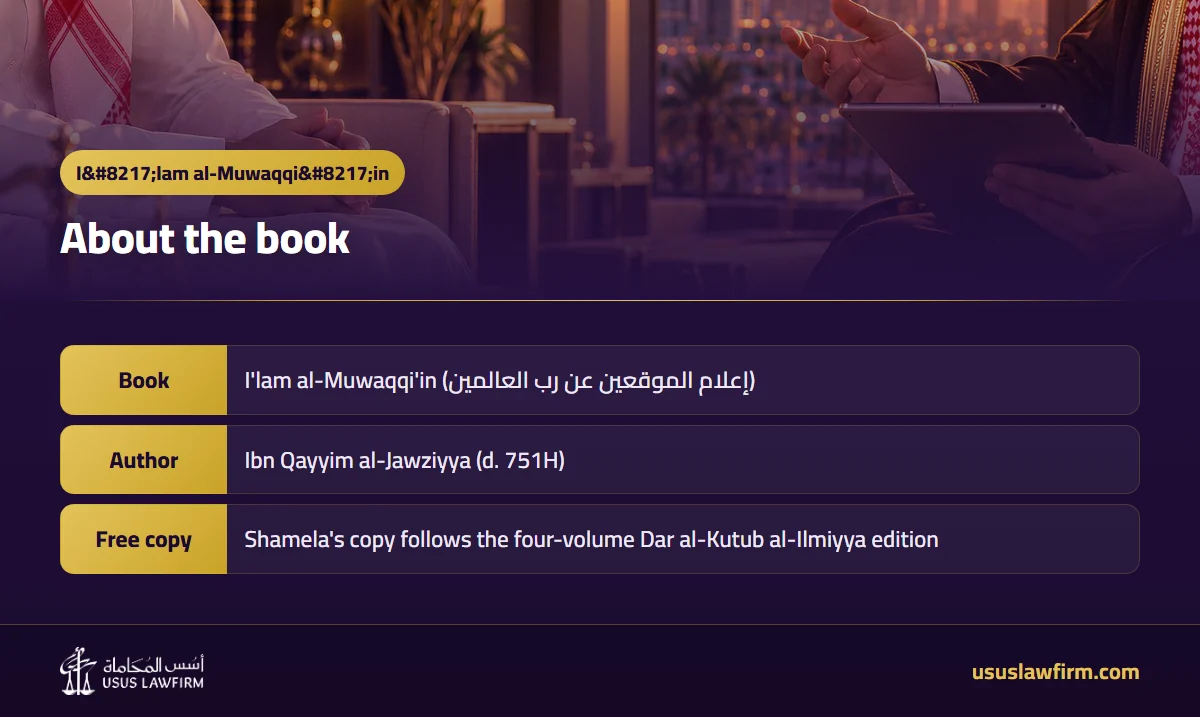 About the book — I’lam al-Muwaqqi’in (Usus Law Firm infographic)