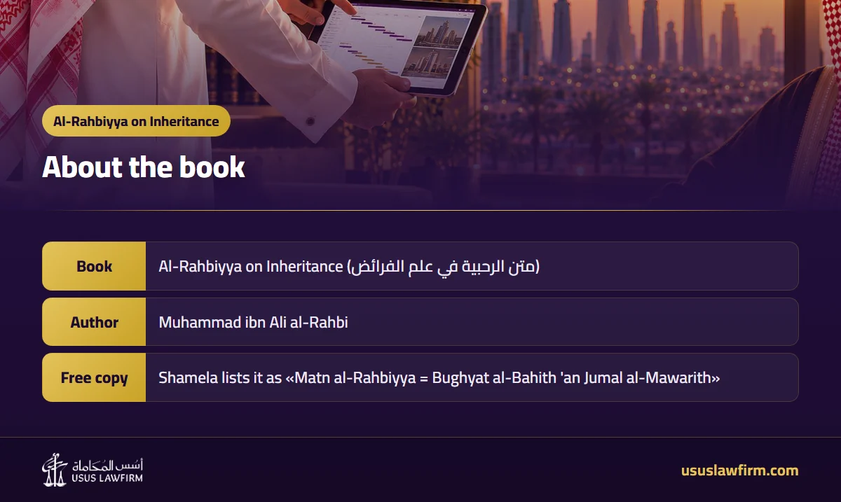 About the book — Al-Rahbiyya on Inheritance (Usus Law Firm infographic)