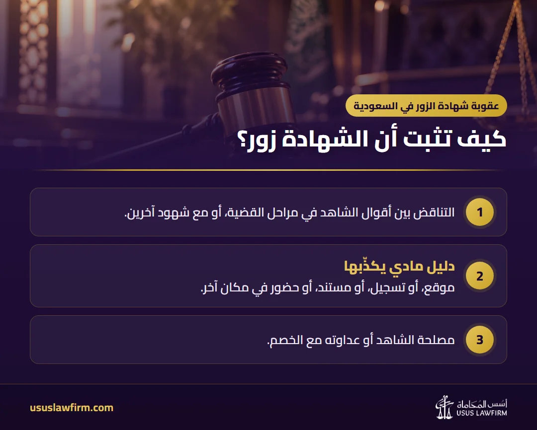 كيف تثبت أن الشهادة زور؟ — عقوبة شهادة الزور في السعودية (إنفوجراف أسس المحاماة)